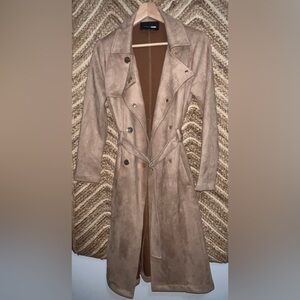 Fashion Nova Women's Brown Suede Belted Long Trench Coat,Size XS,Jacket